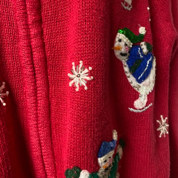Vintage Tiara Sequence Ice Skating Snowman Xmas Cardigan Sweater By Tiara ,PXL - Picture 11 of 14